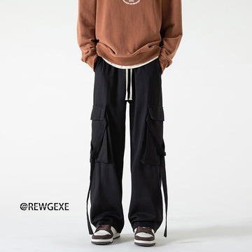 Cotton Cargo Pants Men Fashion Retro Pocket Casual Pants Men Japanese Streetwear Hip-hop Loose Straight Pants Mens Trousers aidase-shop